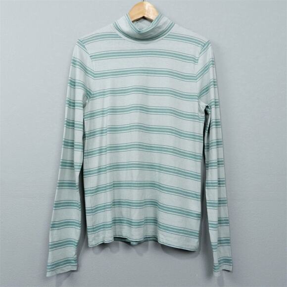 J.Crew Striped Long Sleeve Turtleneck Tee Size L‎ Light Mint Antique Mineral Top - Picture 1 of 10